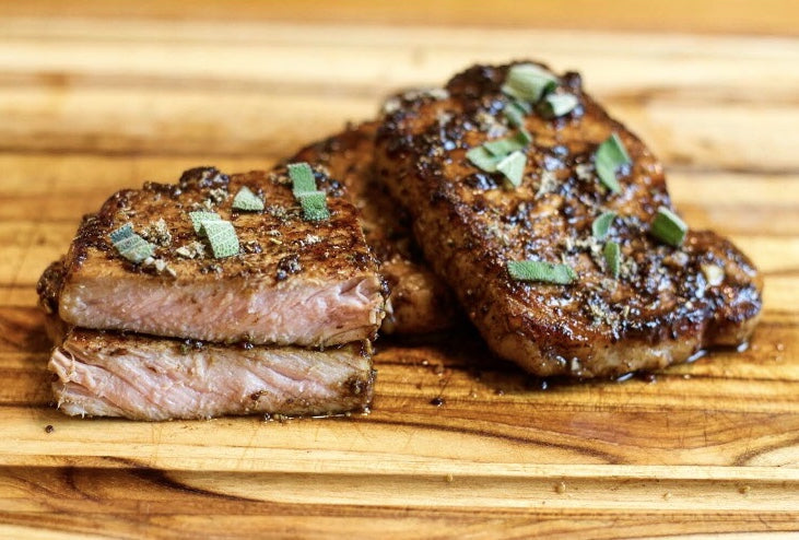 Sous Vide pork chops on cutting board